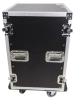 ProX 14U vertical amp rack mount flight case with caster wheels, side profile view showing depth and construction