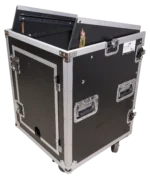 ProX 14U rack mount flight case caster wheel and latch detail close-up
