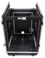 ProX 14U vertical rack mount flight case with caster wheels dimensional diagram and specifications