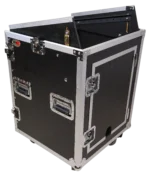 ProX 14U vertical rack mount flight case with caster wheels, side profile showing depth and construction
