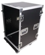 ProX 16U vertical amp rack mount flight case with heavy-duty caster wheels and reinforced corners