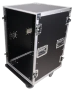 ProX 16U vertical amp rack mount flight case with heavy-duty caster wheels and reinforced corners
