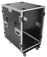 ProX 16U space amp rack mount ATA flight case with side tables and casters detail