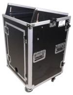 ProX 16U vertical rack mount flight case rear panel with caster wheels and cable management