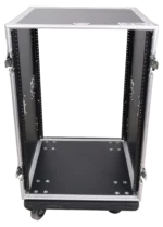 ProX 16U vertical amp rack mount flight case with heavy-duty caster wheels for transport