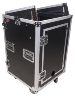 ProX 16U vertical rack mount flight case with caster wheels and top mixer combo amp rack compartment
