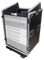 ProX 16U vertical rack mount flight case with caster wheels and top mixer combo amp compartment