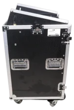 ProX 16U vertical rack mount flight case with 10U top mixer combo amp configuration and laptop shelf