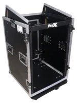 ProX 16U vertical rack mount flight case rear panel with caster wheels and cable management
