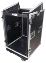 ProX 16U vertical rack mount flight case with caster wheels and top mixer combo amp compartment