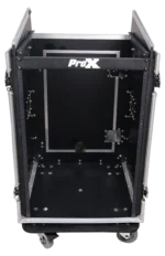 ProX 16U vertical rack mount flight case with 10U top mixer combo amp rack and laptop shelf