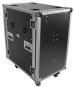 ProX 18U space amp rack mount ATA flight case with casters, detail view of hardware and construction