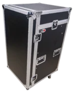 ProX 18U vertical rack mount flight case dimensional diagram showing height width depth measurements with caster wheels