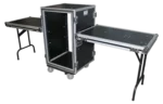 ProX 18U shockproof rack case with side table and caster wheel detail view