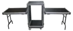 ProX 18U shockproof rack case with side tables and casters, secondary angle view