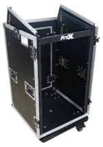 ProX 18U vertical rack mount flight case with 10U top mixer combo amp rack dimensional diagram specifications