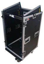 ProX 18U vertical rack mount flight case with caster wheels and top mixer combo amp compartment