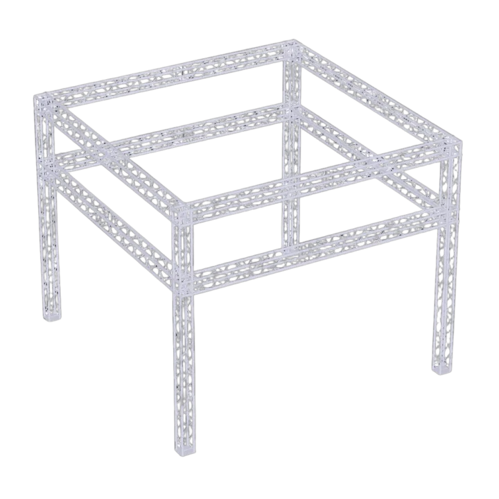 ProX 20X20 double tier exhibition module stand truss package front view with stacked frame sections