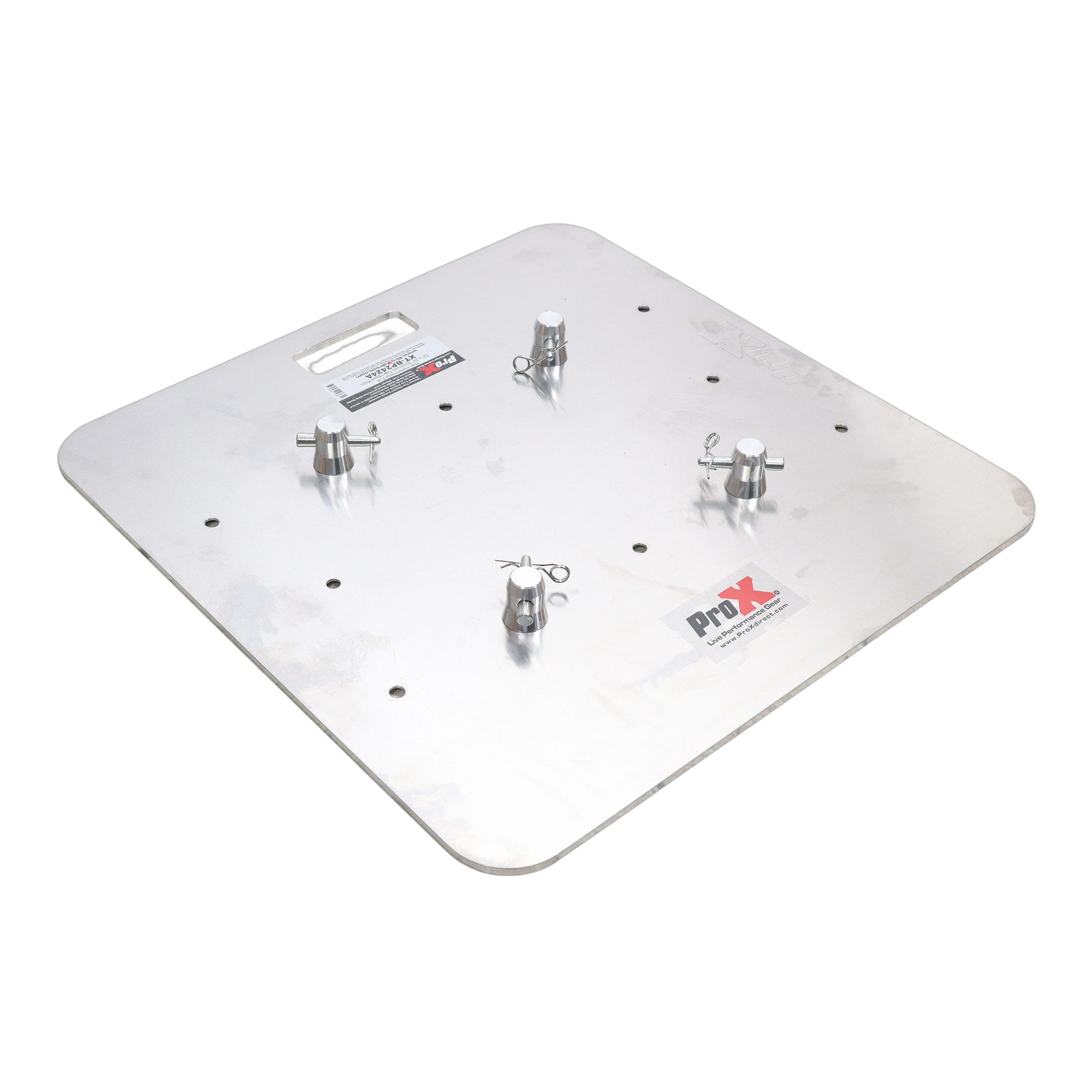 ProX 24x24 Aluminum Base Plate F34 Trussing Front View ProX 24 by 24 inch aluminum base plate for F34 trussing with conical connectors