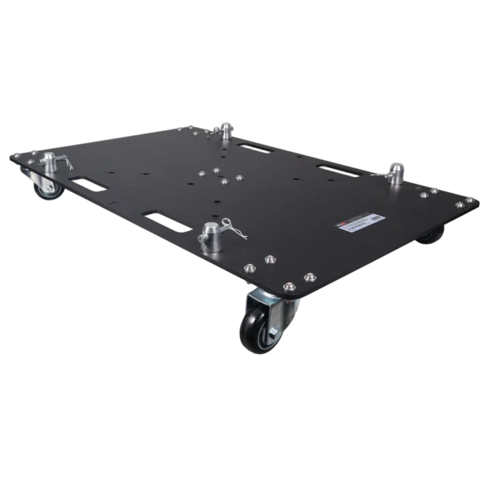 ProX 24x30 inch rolling base plate with locking casters for modular truss systems, black finish front view