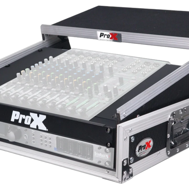 ProX 2U rack front and 10U top mixer mobile DJ combo ATA flight case front view