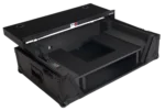 ProX 2U flight road case with Pioneer DDJ-FLX10 DJ controller mounted, laptop shelf visible, LED lighting active