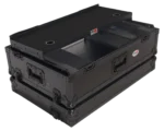 ProX 2U flight road case for Pioneer DDJ-FLX10 DJ controller with laptop shelf and wheels, side profile view