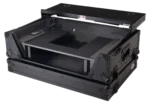 ProX 2U flight road case for Pioneer DDJ-FLX10 DJ controller with laptop shelf and wheels, side profile view