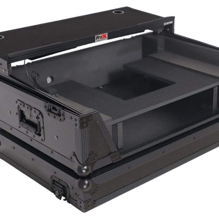 ProX 2U flight road case with wheels and laptop shelf for Pioneer DDJ-FLX10 DJ controller, black finish