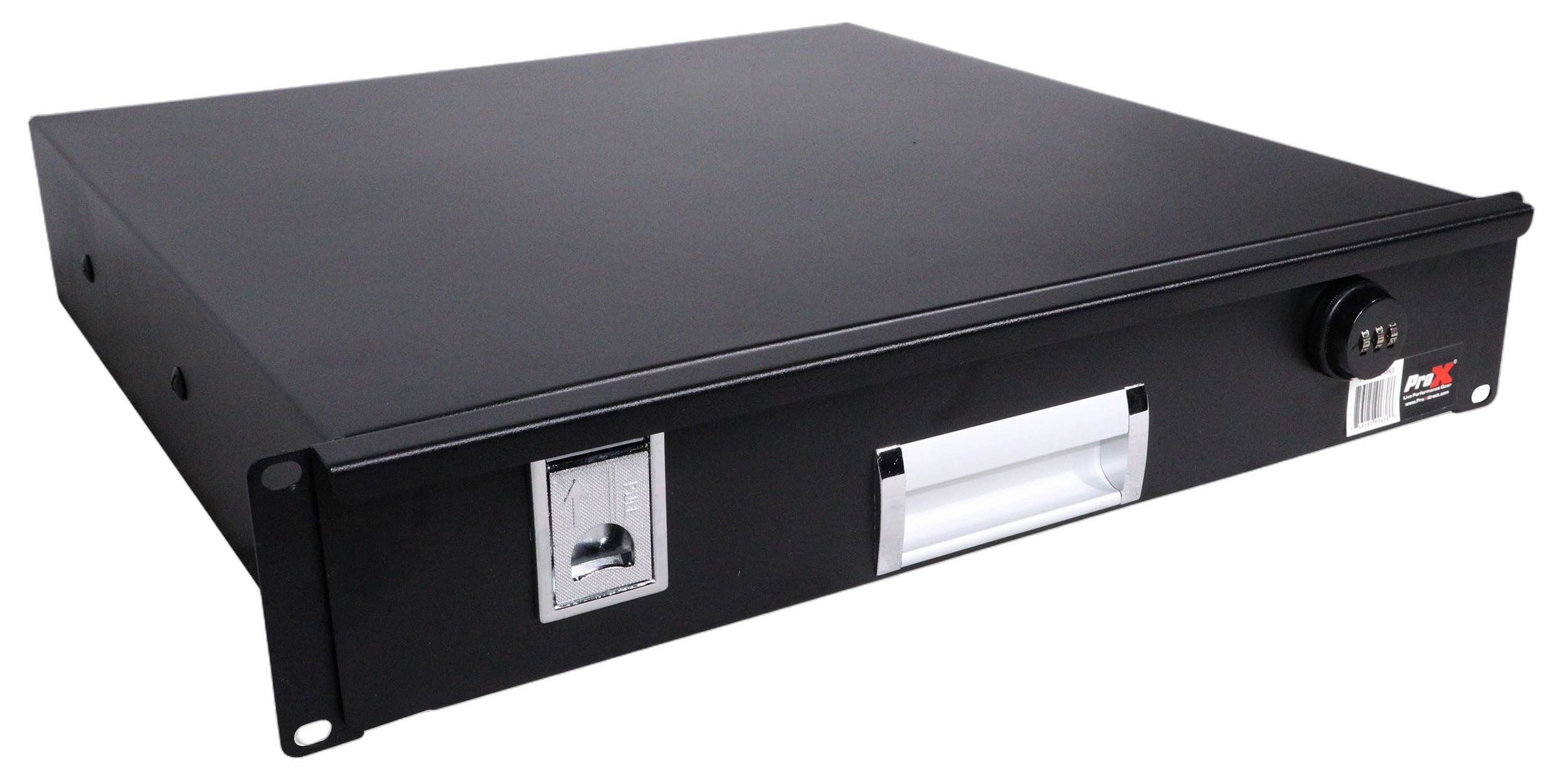 ProX 2U Rack Mount Drawer 18 Inch Depth Side View ProX 2U rack mount drawer with 18 inch depth shown from side angle, professional audio equipment storage