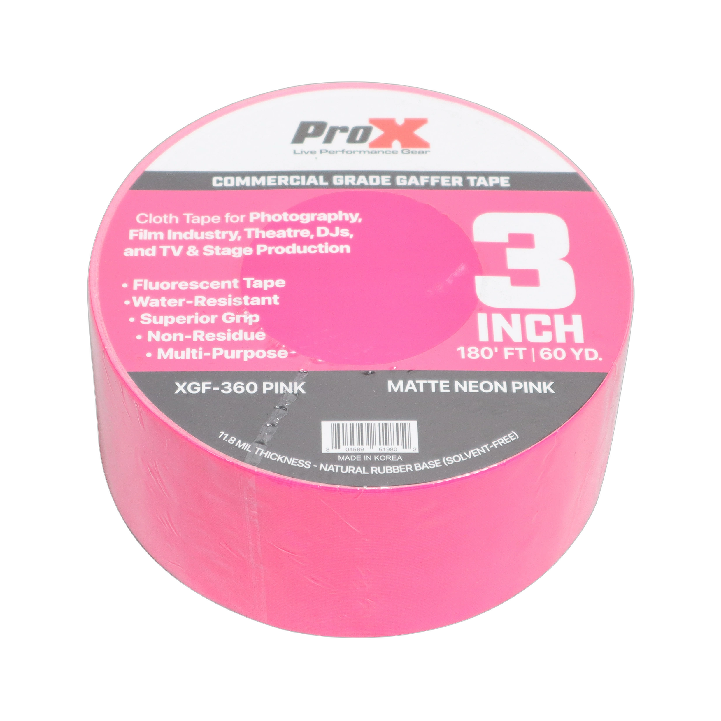 ProX 3 Inch 180FT Pink Commercial Grade Gaffer Tape ProX 3 inch 180 foot pink commercial grade gaffer tape roll with non-residue adhesive