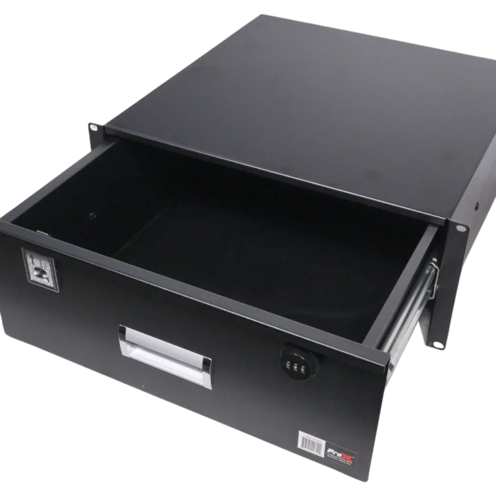 ProX 4U rack mount drawer with 18 inch depth showing pull-out mechanism and mounting hardware detail