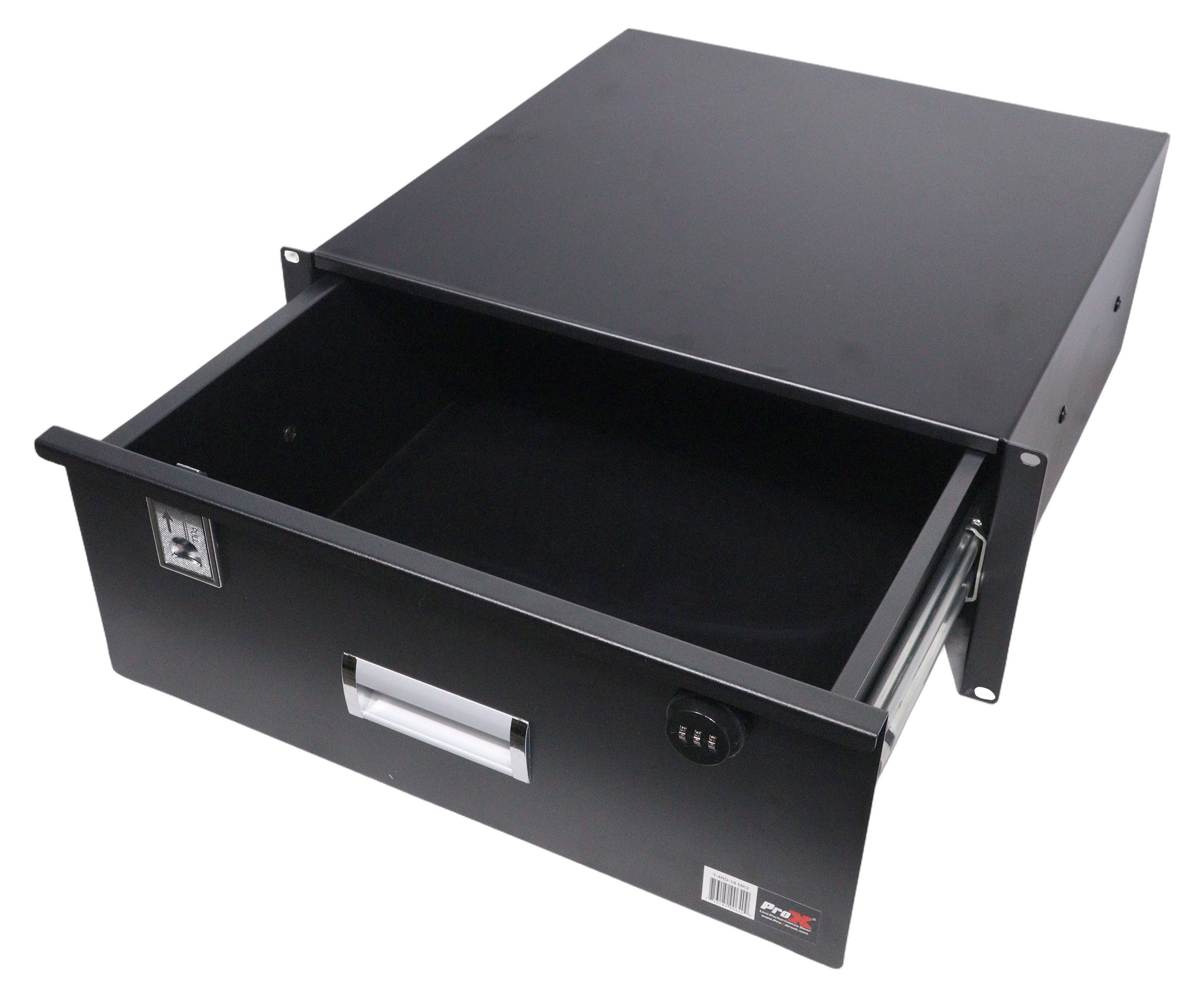ProX 4U Rack Mount Drawer 18 Inch Depth Detail ProX 4U rack mount drawer with 18 inch depth showing pull-out mechanism and mounting hardware detail
