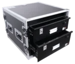 ProX 4U rack mount drawer with 18 inch depth installed in professional audio equipment rack setup