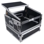ProX 4U vertical rack mount flight case with 10U top and laptop shelf dimensional specifications diagram