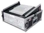 ProX 4U vertical rack mount flight case with 10U top compartment for mixer and amplifier