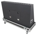 ProX 55 inch LED floor monitor with four inch wheels shown from side angle