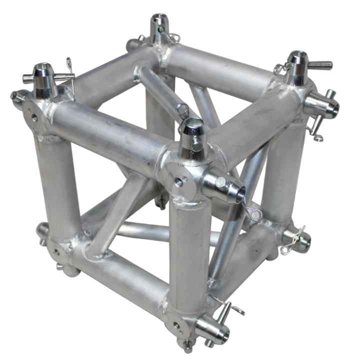 ProX 6 way square truss junction block with 4 way 16 half conical couplers attached