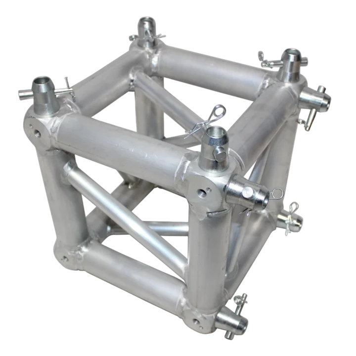 ProX 6 way square truss junction block with conical couplers, front view