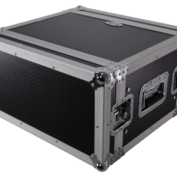 ProX 6U Deluxe 14-inch deep 19-inch width amp effects rack flight hard case shown from side angle