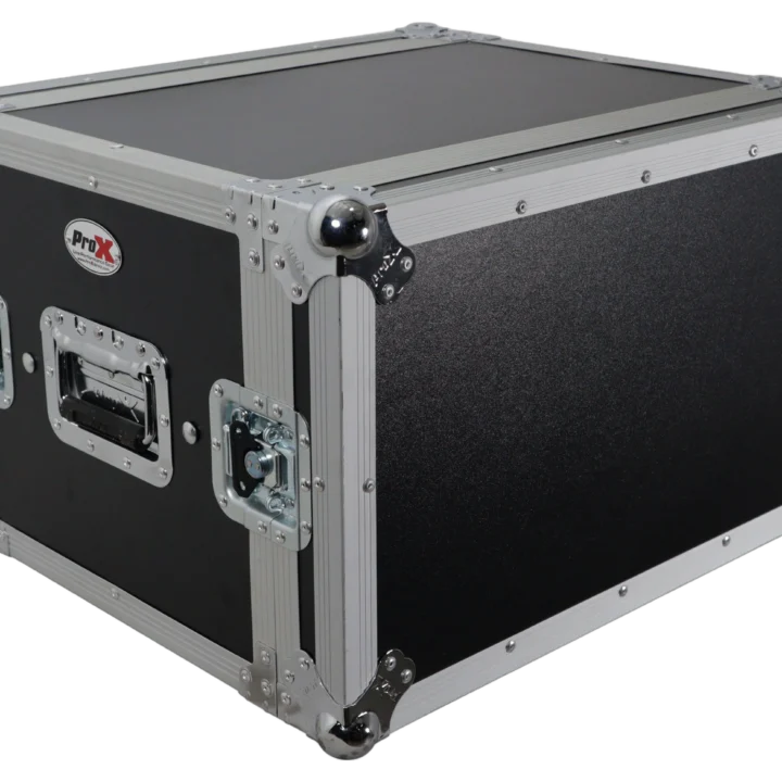 ProX 6U vertical shockproof effects rack with 14-inch depth mounted in professional studio setup