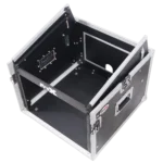ProX 6U vertical rack mount flight case with 10U top loaded with mixer and combo amplifier equipment