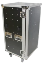 ProX 7 utility drawer ATA flight case with fold-out side mounting table and casters in professional studio setup