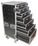 ProX 7 utility drawer ATA flight case with fold-out mounting table and casters, side profile view