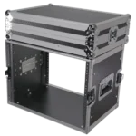 ProX 8U Deluxe Effects Rack Case with 14 inch deep rail-to-rail mounting, front panel view