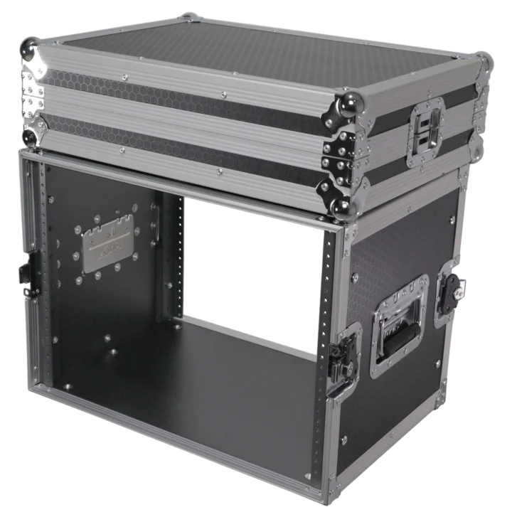 ProX 8U Deluxe Effects Rack Case with 14 inch deep rail-to-rail mounting, front panel view
