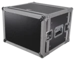 ProX 8U Deluxe Effects Rack Case with 14-inch deep rail-to-rail design, side profile view