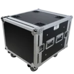 ProX 8U shockproof rack mount flight case with caster wheels in professional studio application setup