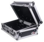 ProX 8U slanted flight case for 19 inch mixers showing hardware detail and construction