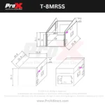 ProX 8U vertical rack mount flight case dimensional diagram showing width depth height measurements specifications